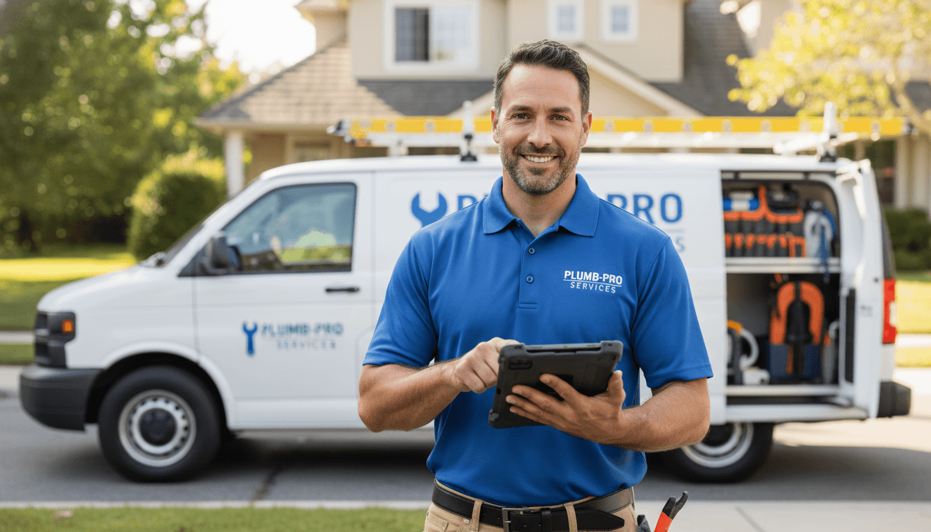 Contractor checking leads on tablet